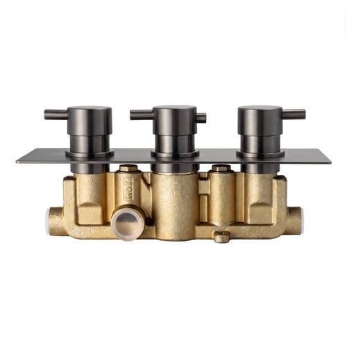 Naples contemporary round concealed thermostatic triple shower valve with 2 outlets - gunmetal grey