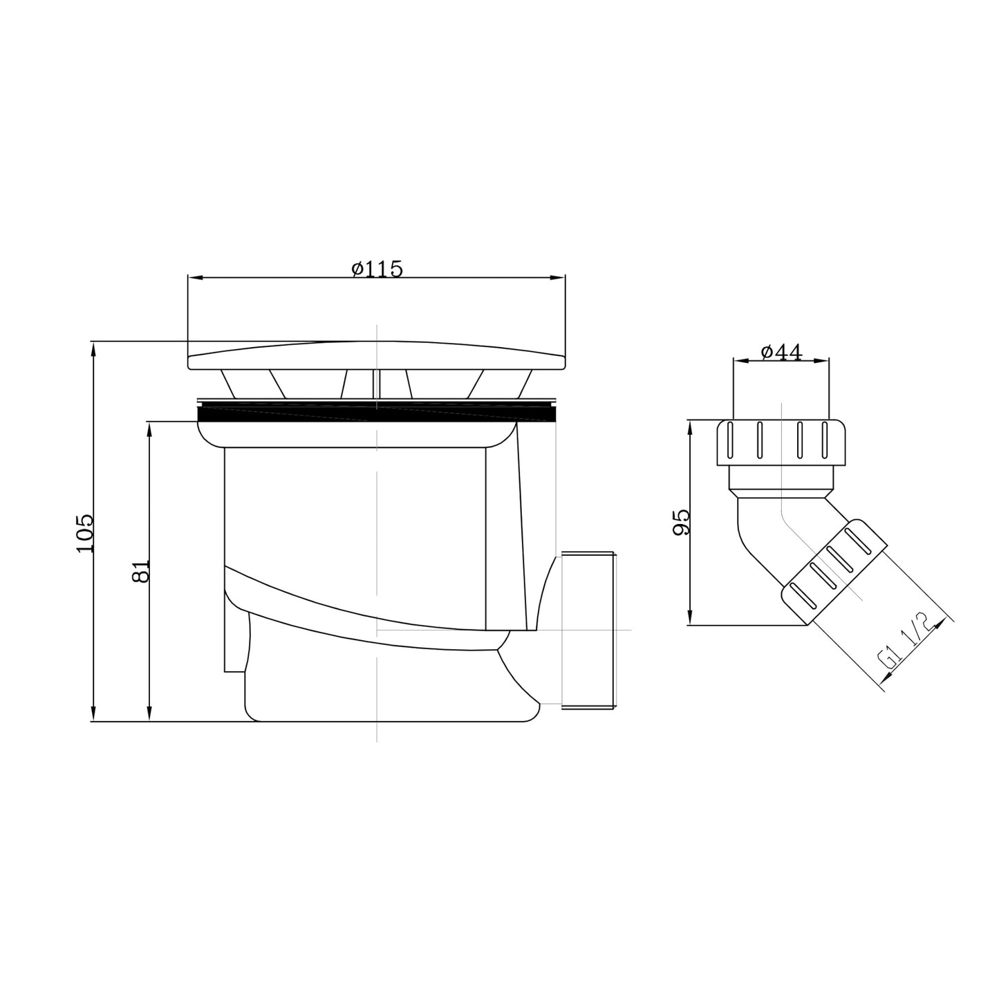 Shower tray high flow waste 90mm - gunmetal grey