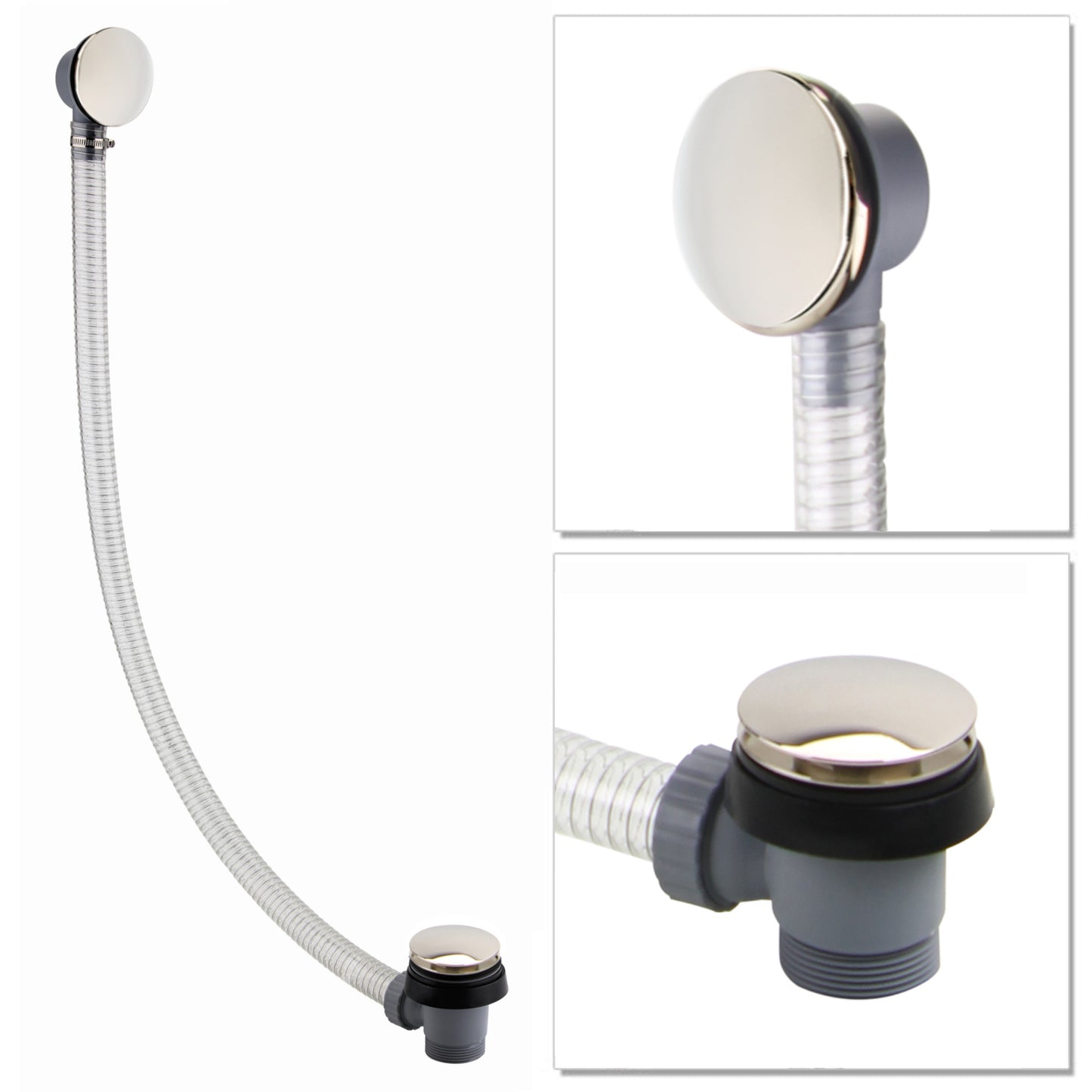 Easy clean cut to size pipe bath sprung waste & overflow (bath thickness 5-15mm) - gold