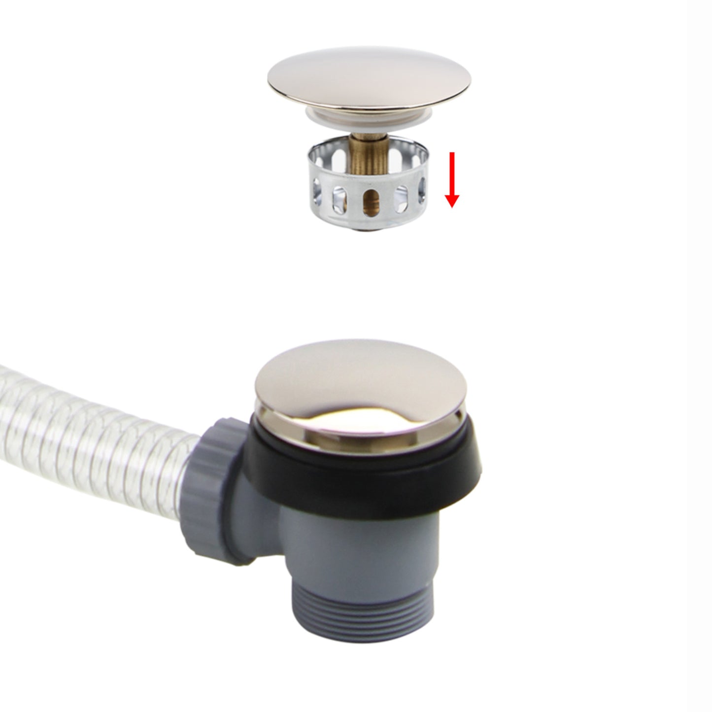 Easy clean cut to size pipe bath sprung waste & overflow (bath thickness 5-15mm) - gold