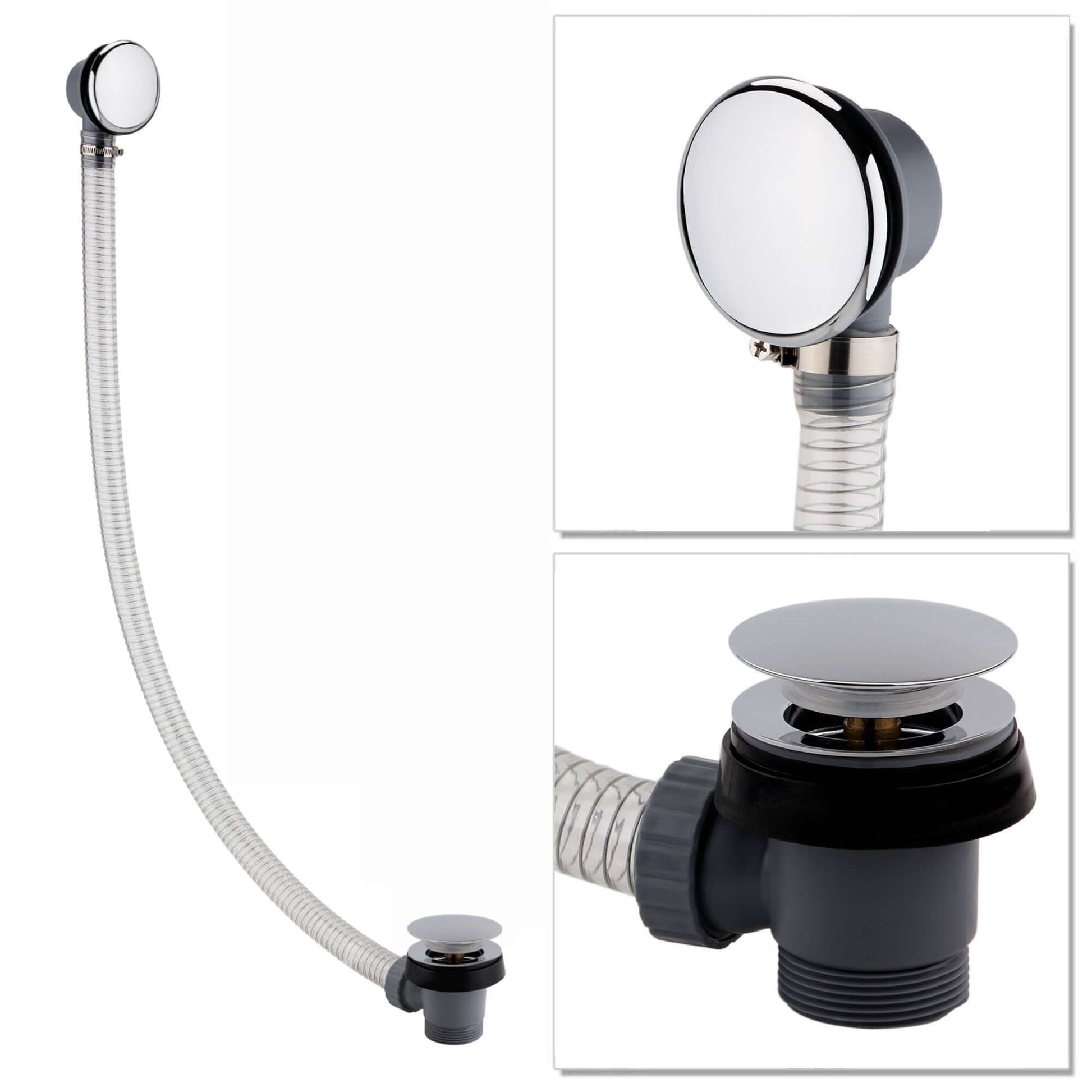 Buy Easy clean cut to size pipe bath sprung waste & overflow (bath thickness 5-15mm) - chrome Online UK | HOUSE OF ENKI