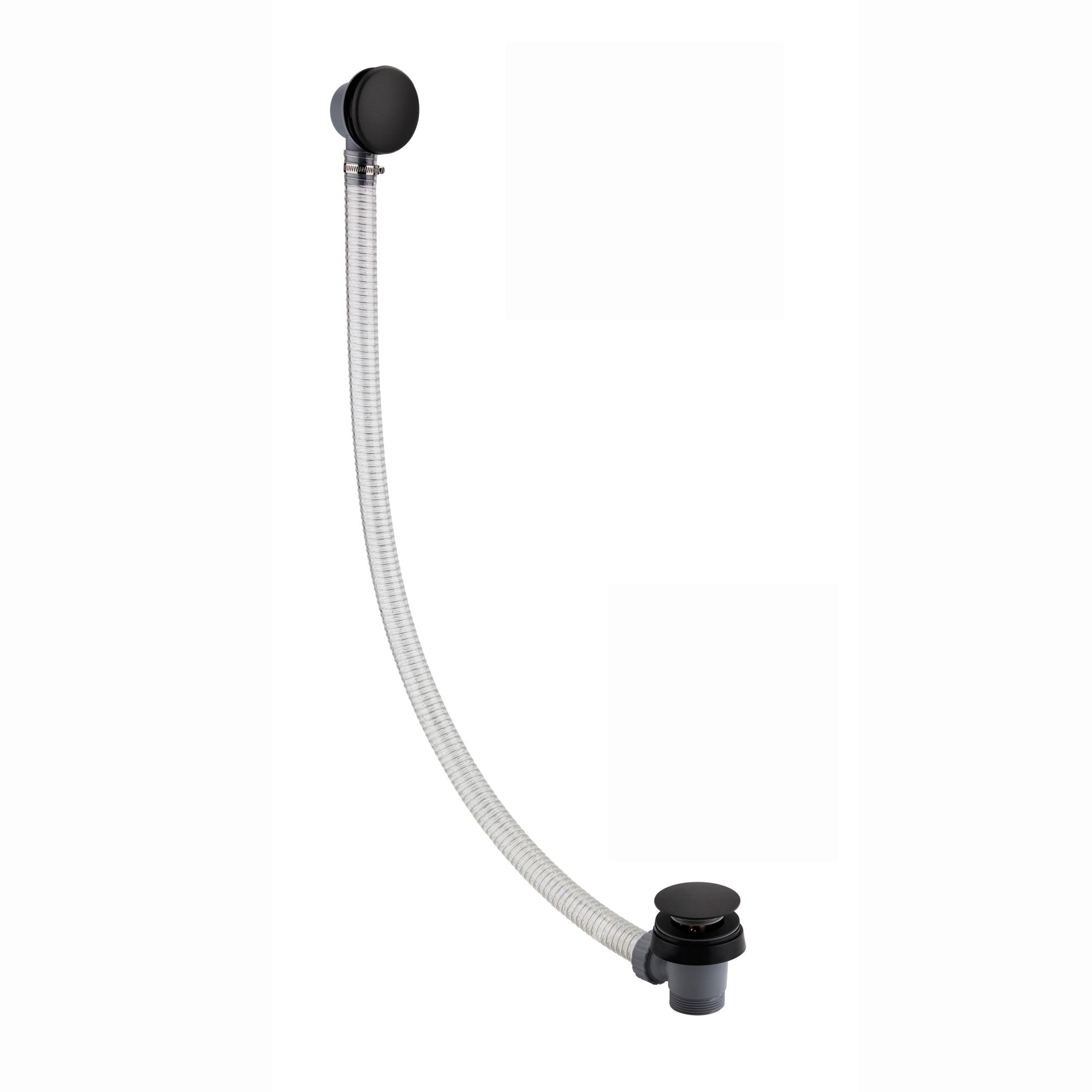Easy clean cut to size pipe bath sprung waste & overflow (bath thickness 5-15mm) - matt black