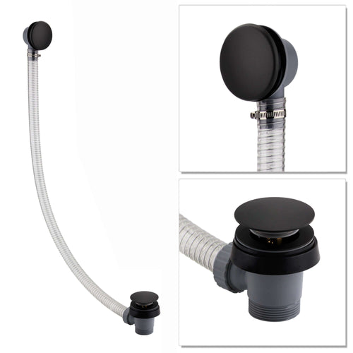 Buy Easy clean cut to size pipe bath sprung waste & overflow (bath thickness 5-15mm) - matt black online UK