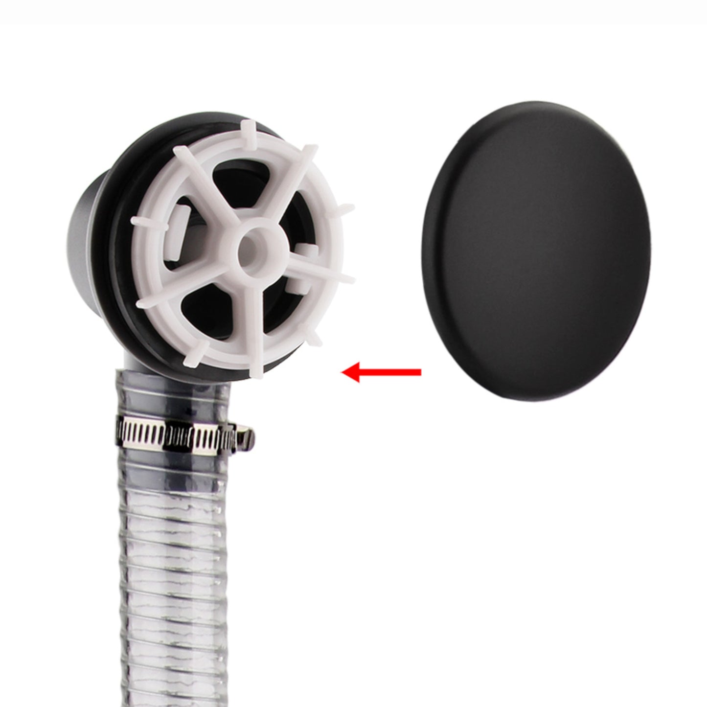 Easy clean cut to size pipe bath sprung waste & overflow (bath thickness 5-15mm) - matt black