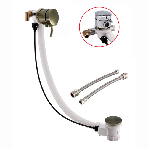 Buy Round freeflow bath filler with overflow and pop up waste - antique brass online UK