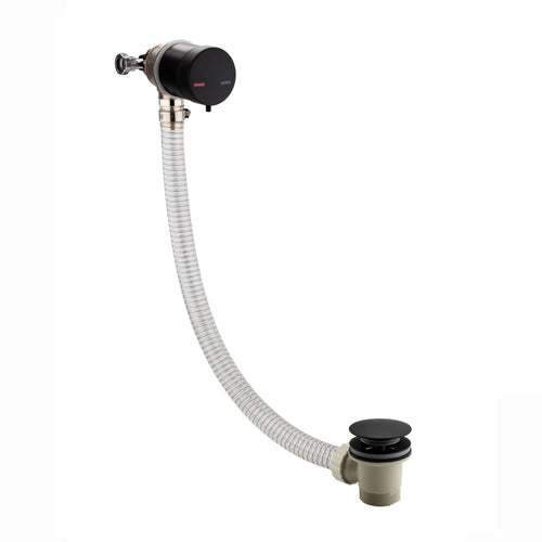Buy Round temperature control bath mixer filler with overflow and clicker waste - matt black online UK