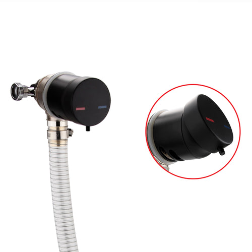 Buy Round temperature control bath mixer filler with overflow and clicker waste - matt black online UK