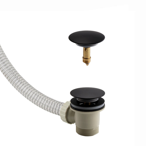 Buy Round temperature control bath mixer filler with overflow and clicker waste - matt black online UK