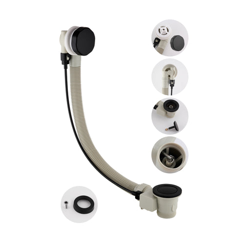 Bath pop up waste with overflow suitable for 5-25mm bath thickness - matt black