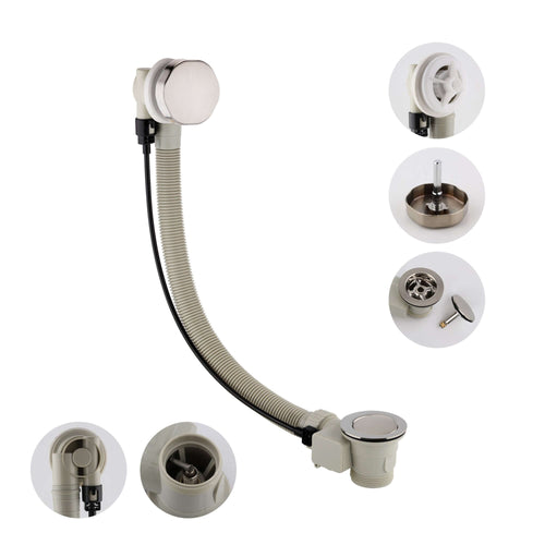 Buy Bath pop up waste with overflow suitable for 5-25mm bath thickness - brushed nickel online UK