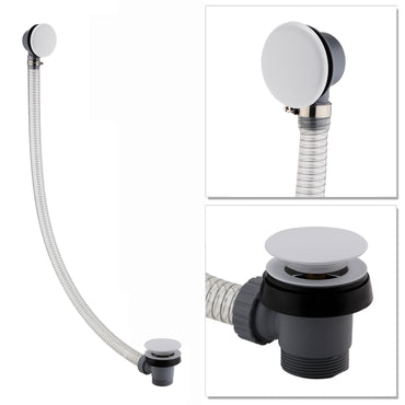 Easy clean cut to size pipe bath sprung waste & overflow (bath thickness 5-15mm) - matt white