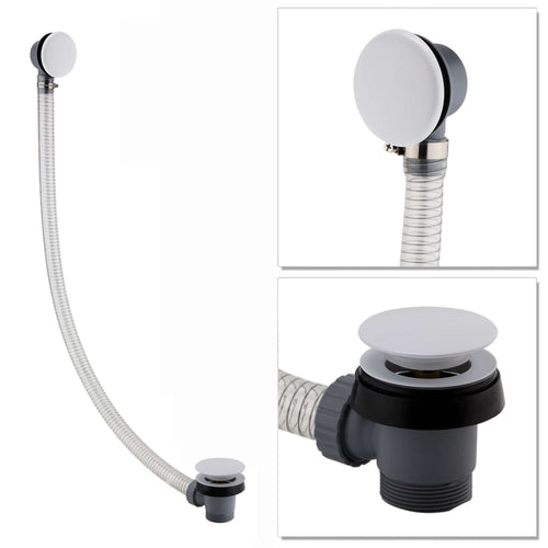 Buy Easy clean cut to size pipe bath sprung waste & overflow (bath thickness 5-15mm) - matt white online UK
