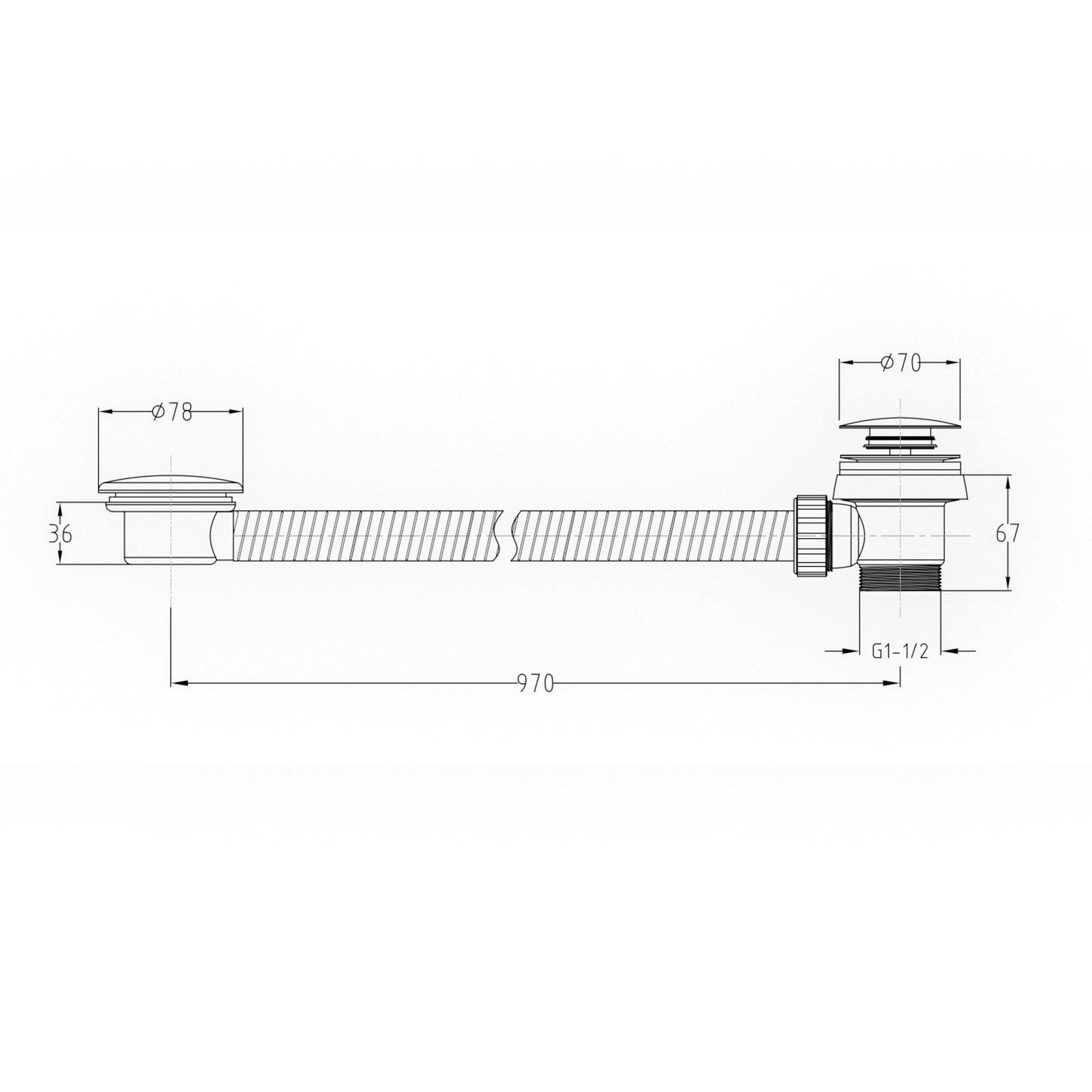 Easy clean cut to size pipe bath sprung waste & overflow (bath thickness 5-15mm) - matt white