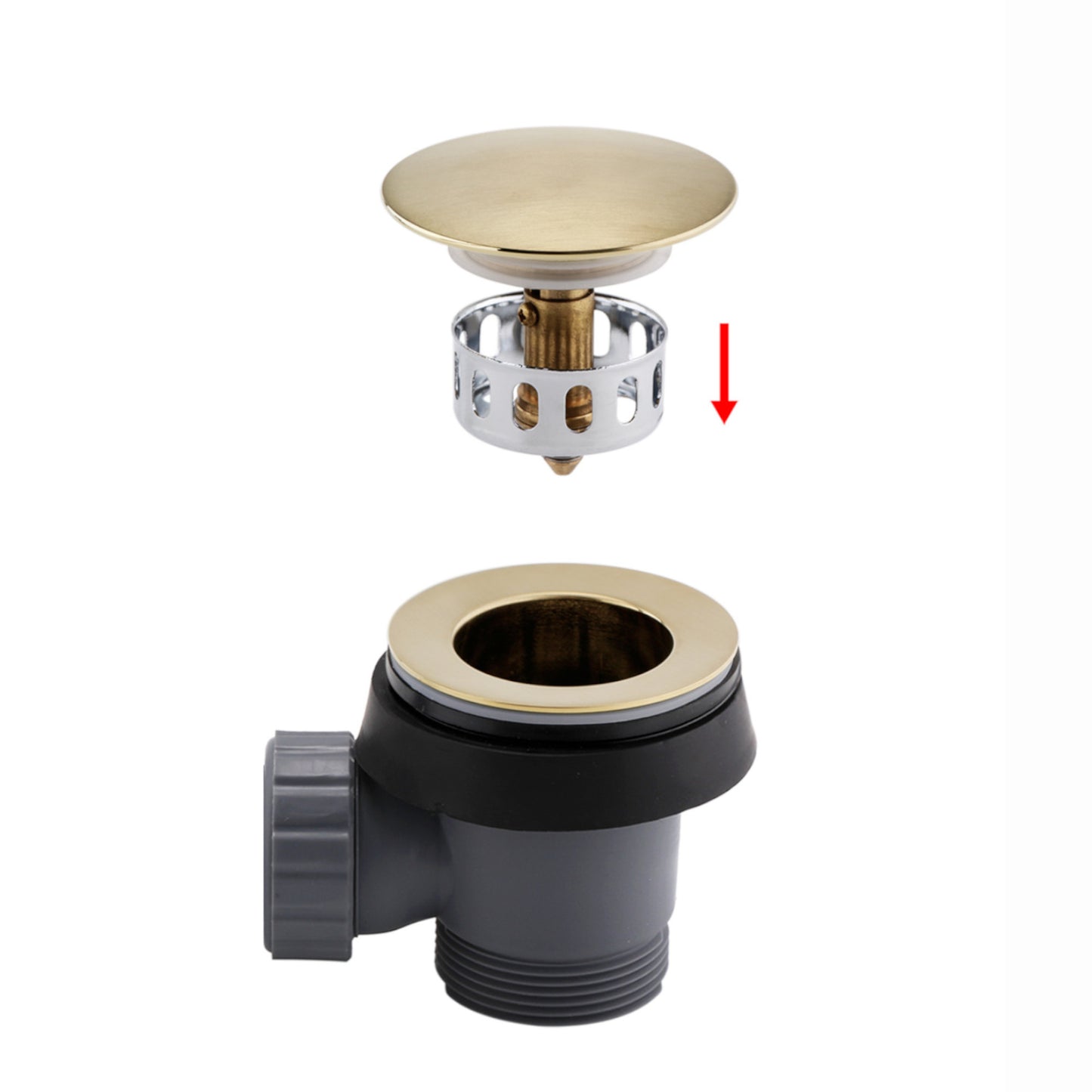Easy clean cut to size pipe bath sprung waste & overflow (bath thickness 5-15mm) - brushed brass