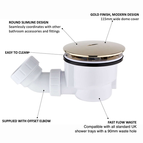 Buy Shower tray high flow waste 90mm - gold online UK