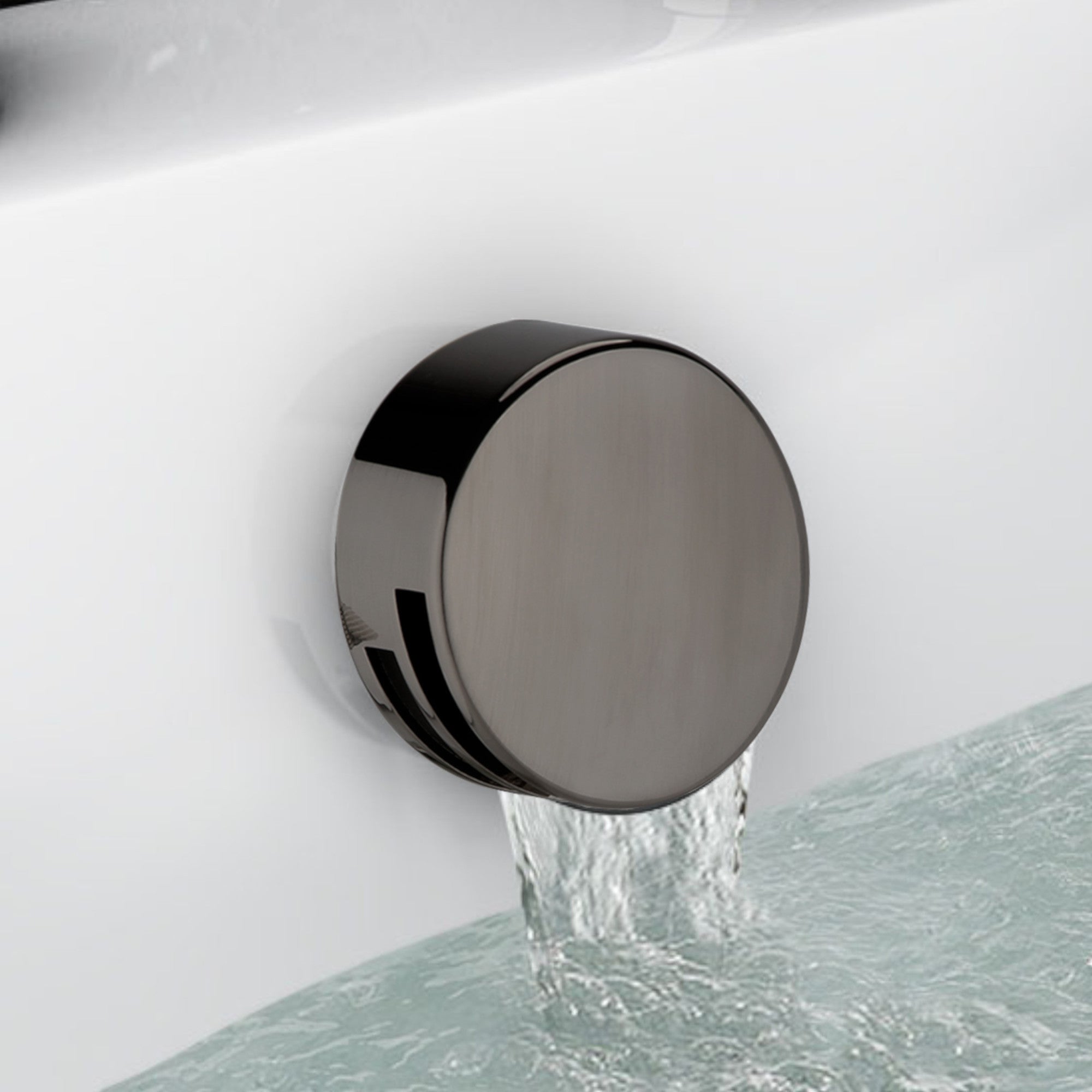 Round freeflow bath filler with overflow and clicker waste - gunmetal grey