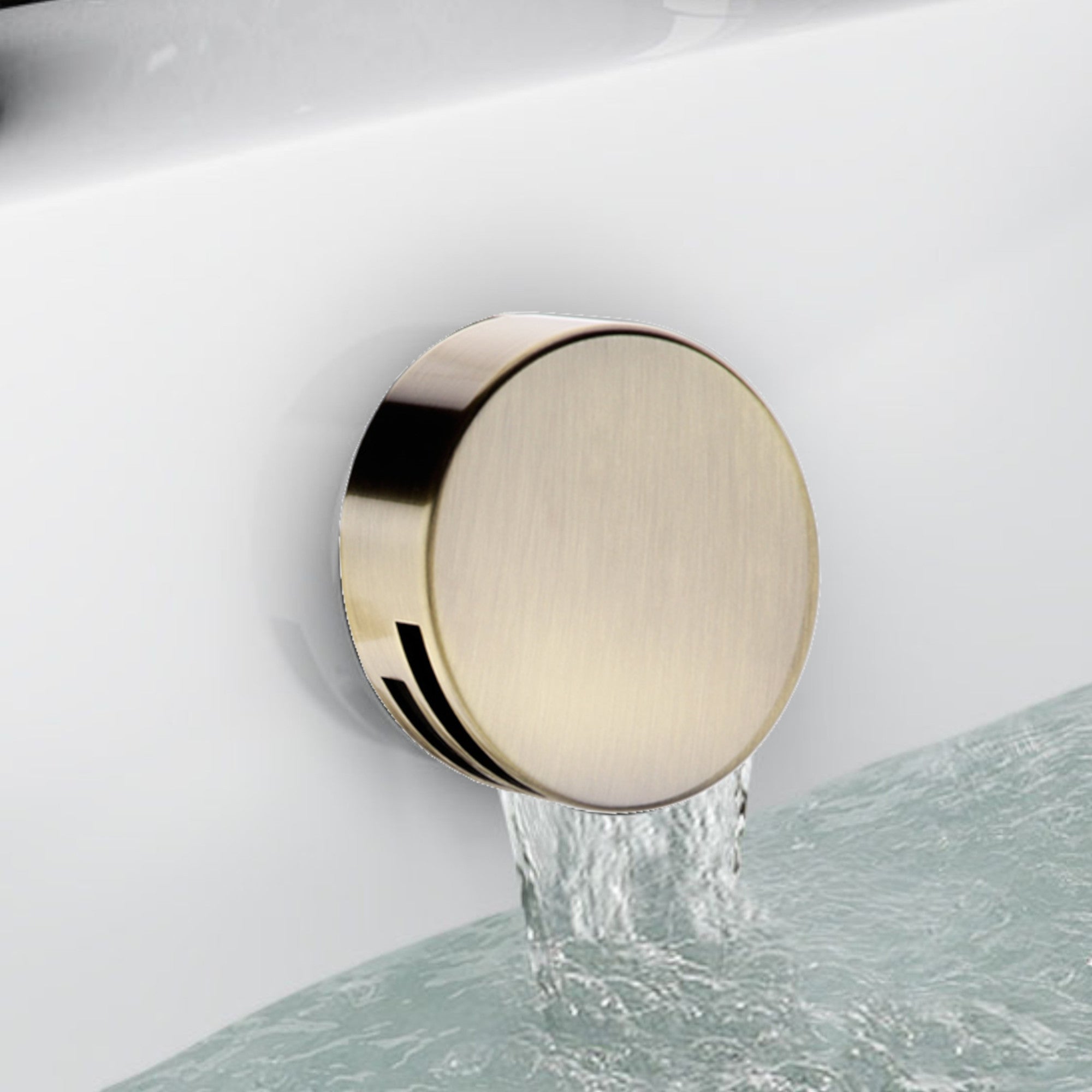 Round freeflow bath filler with overflow and clicker waste - antique brass