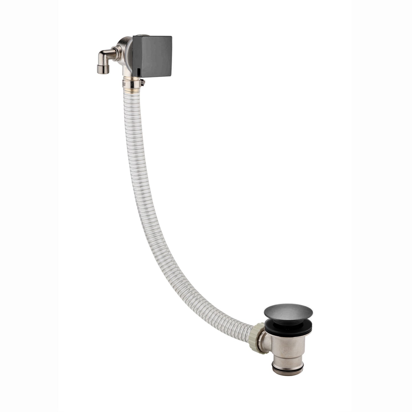 Square freeflow bath filler with overflow and clicker waste - gunmetal grey