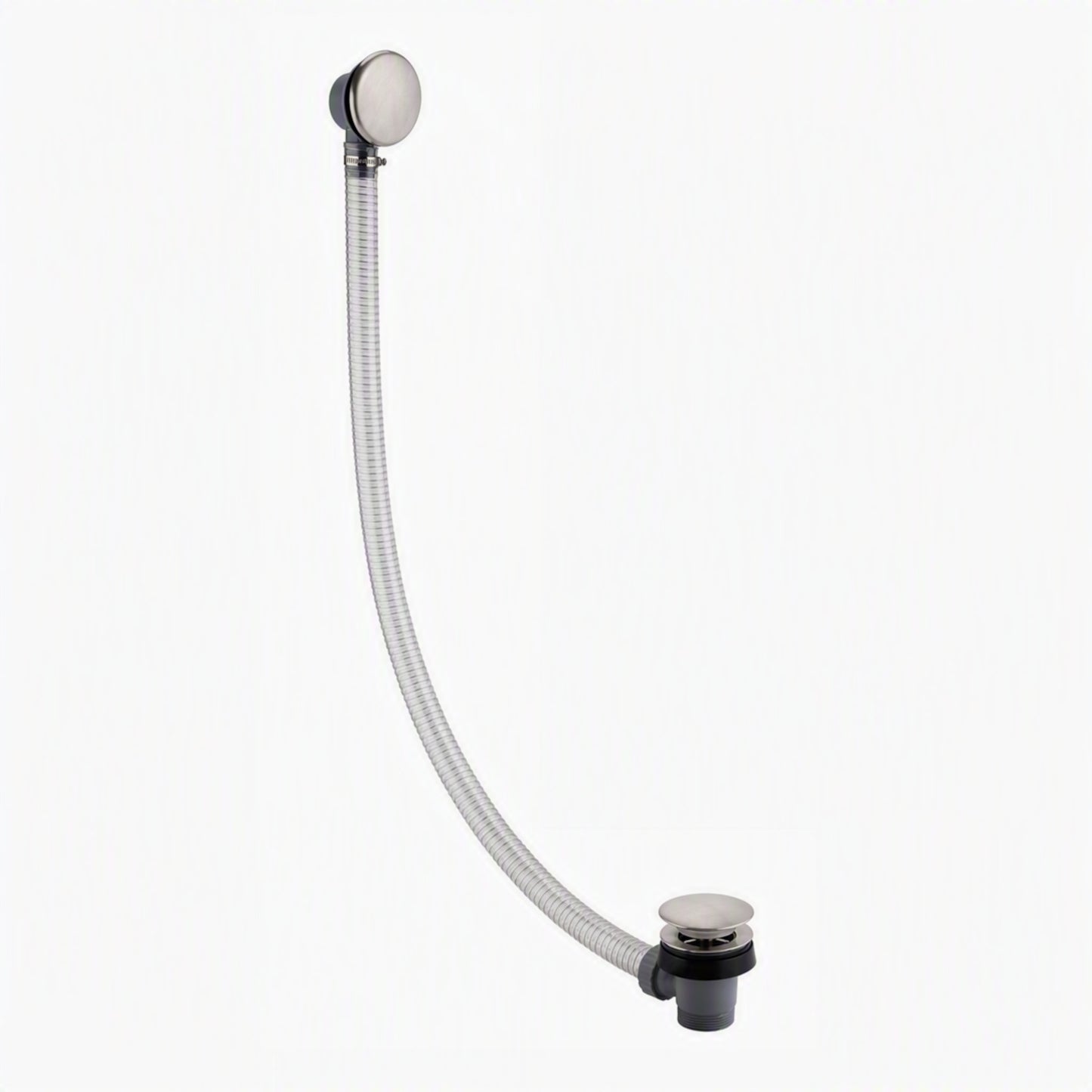 Easy clean cut to size pipe bath sprung waste & overflow (bath thickness 5-15mm) - brushed nickel