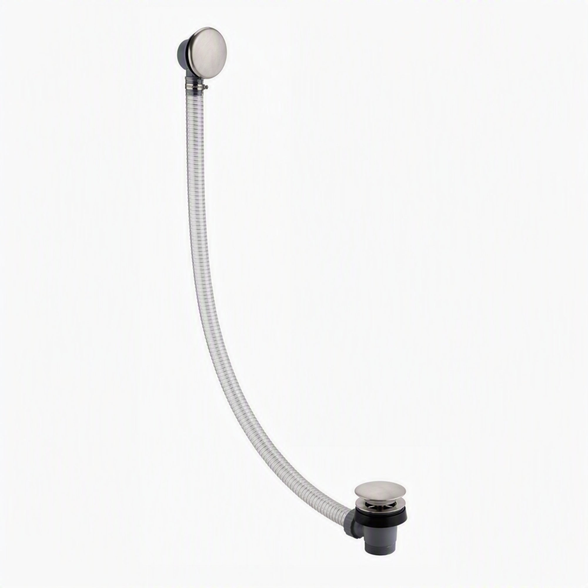Easy clean cut to size pipe bath sprung waste & overflow (bath thickness 5-15mm) - brushed nickel