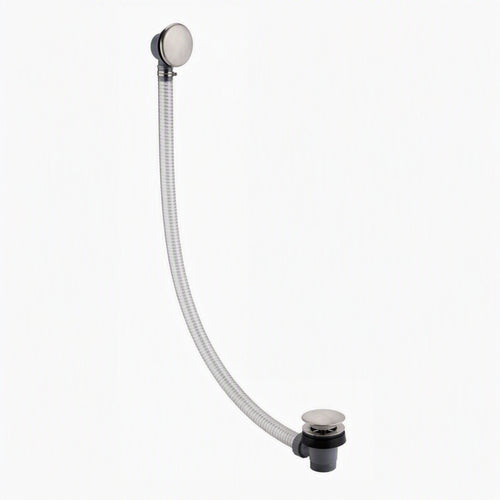 Easy clean cut to size pipe bath sprung waste & overflow (bath thickness 5-15mm) - brushed nickel