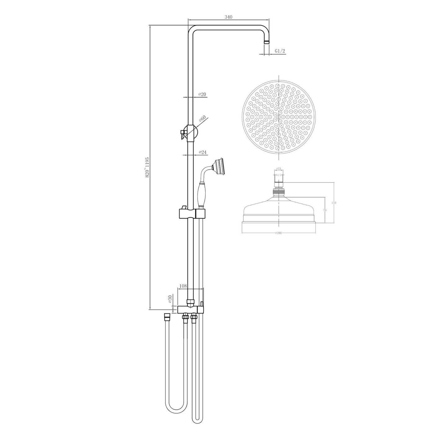 Buy Traditional dual shower riser rail kit for exposed installation - antique brass Online UK | HOUSE OF ENKI