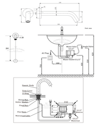 Optic wall mounted infra red tap - chrome dimensions diagram