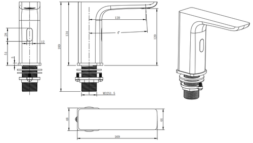 Optic ECO deck mounted infra red tap - chrome dimensions diagram