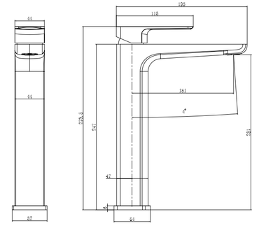 Ardley tall mono basin mixer - chrome dimensions diagram
