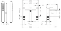 Delamere bath shower mixer with shower kit - brushed brass dimensions diagram