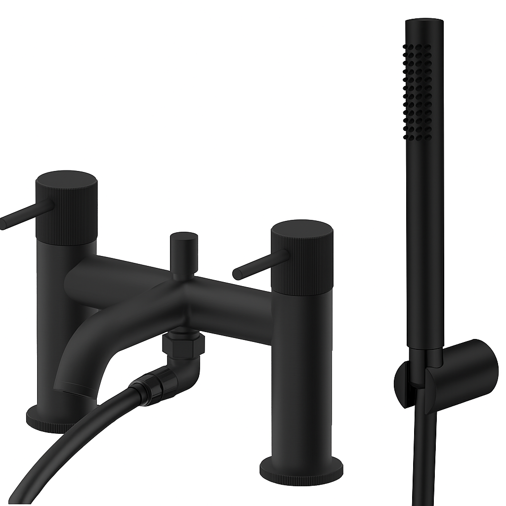 Alderley fluted bath shower mixer with shower kit - matt black (BT7074)