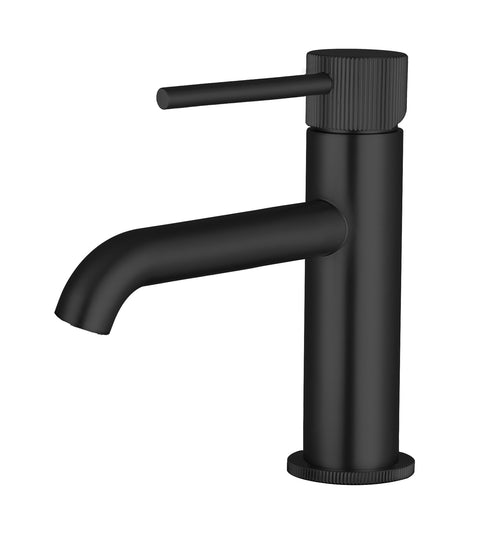Alderley fluted cold start mono basin mixer with sprung waste - matt black (BT7080)