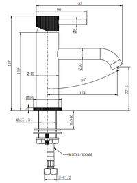 Alderley fluted cold start mono basin mixer with sprung waste - matt black dimensions diagram