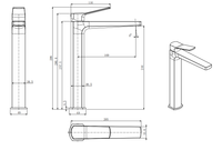 Fairford tall mono basin mixer - matt black dimensions diagram