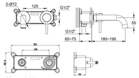 Girton wall mounted basin mixer with EZ box - matt black dimensions diagram