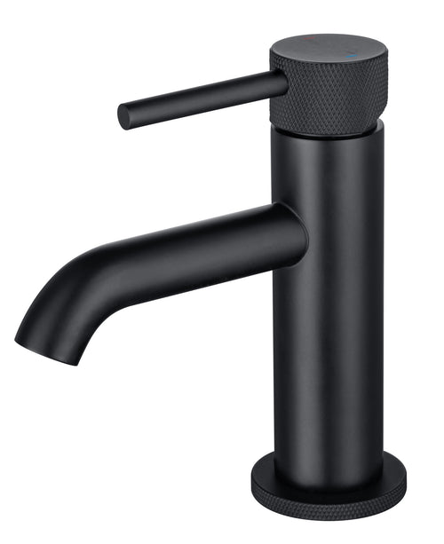 Garrick diamond knurled cold start mono basin mixer with sprung waste - matt black (BT7166)