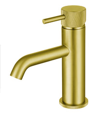 Garrick diamond knurled mini mono basin mixer with sprung waste - brushed brass (BT7173)