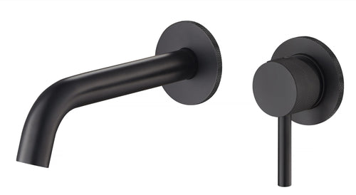 Garrick diamond knurled wall mounted basin mixer with EZ box - matt black (BT7184)
