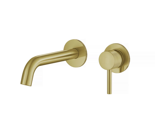 Garrick diamond knurled wall mounted basin mixer with EZ box - brushed brass (BT7185)