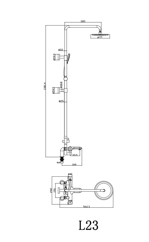 deck mounted exposed thermostatic bath shower mixer system - chrome dimensions diagram