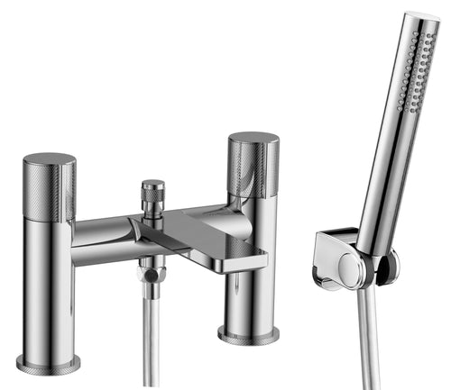 Malden knurled handle bath shower mixer with shower kit - chrome (BT7197)