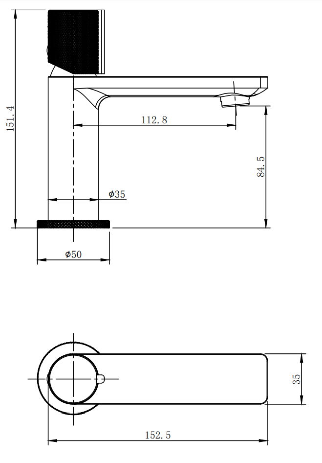 Malden knurled handle mono basin mixer with sprung waste - chrome dimensions diagram