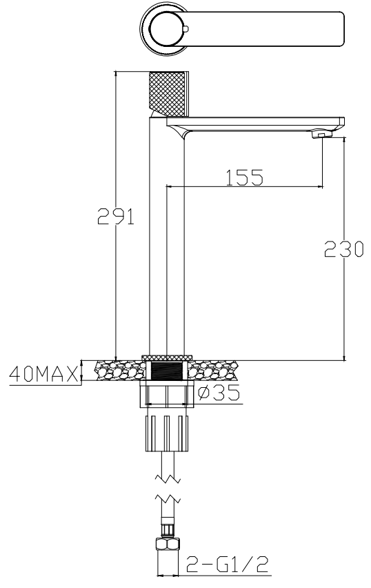 Malden knurled handle tall basin mono - chrome dimensions diagram