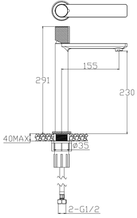 Malden knurled handle tall basin mono - chrome dimensions diagram
