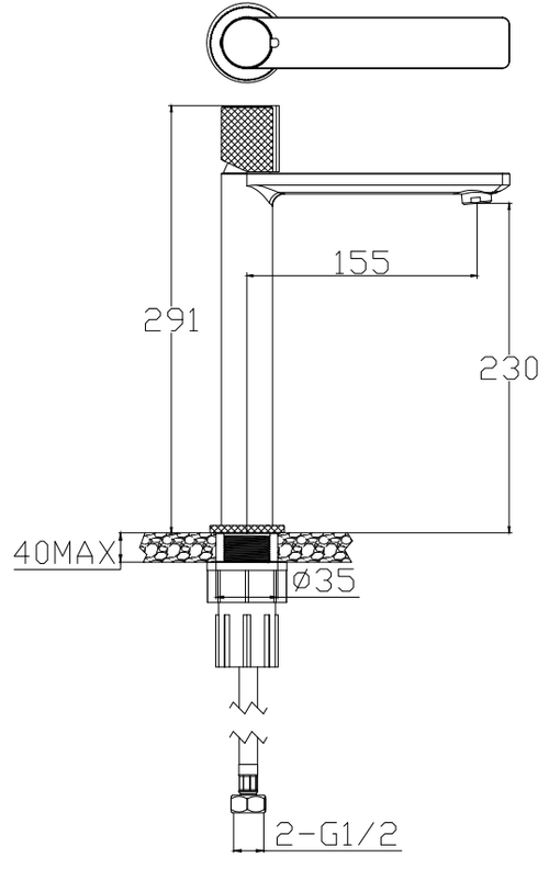 Malden knurled handle tall basin mono - chrome dimensions diagram