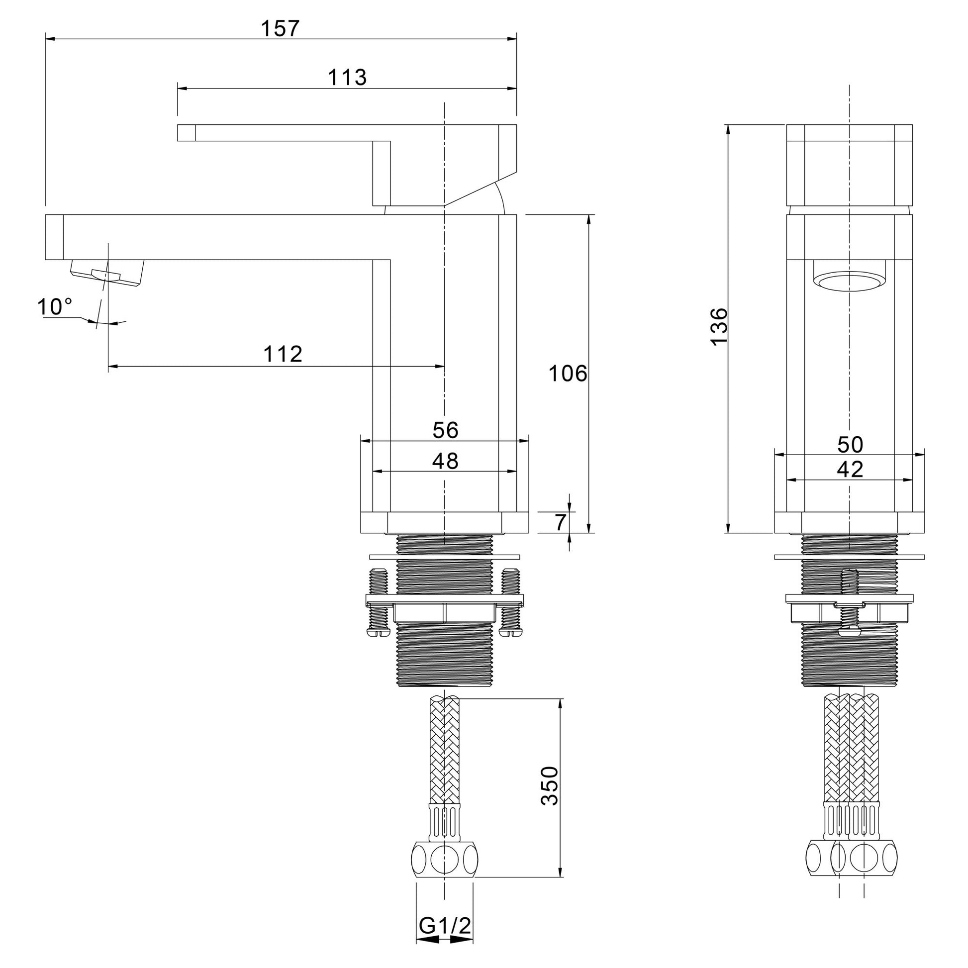 Rydal mini mono basin mixer with sprung waste - chrome dimensions diagram