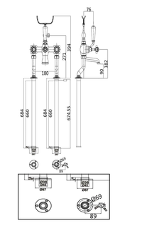 Wenlock bath shower mixer with shower kit - chrome dimensions diagram