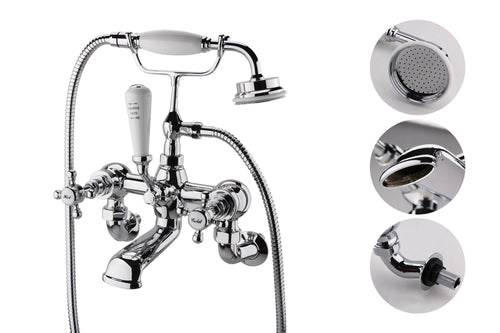 Wenlock wall mounted bath shower mixer with shower kit - chrome (BT7227)