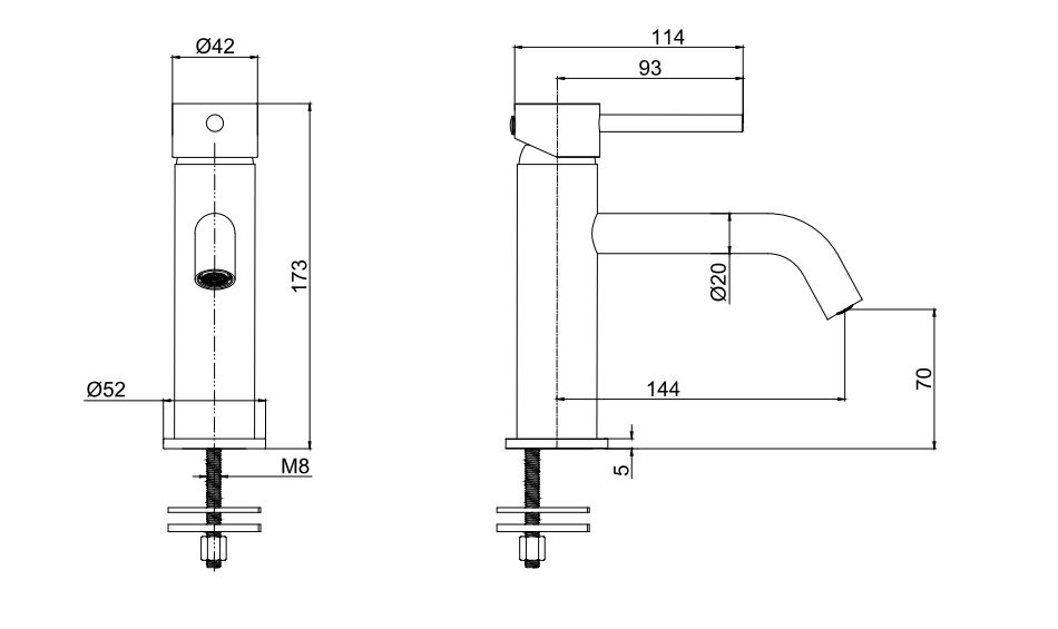 Cawood Basin Mono Mixer - Brushed Brass dimensions diagram