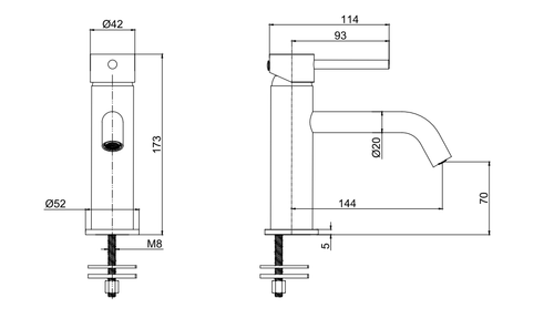 Cawood Basin Mono Mixer - Gunmetal Grey dimensions diagram